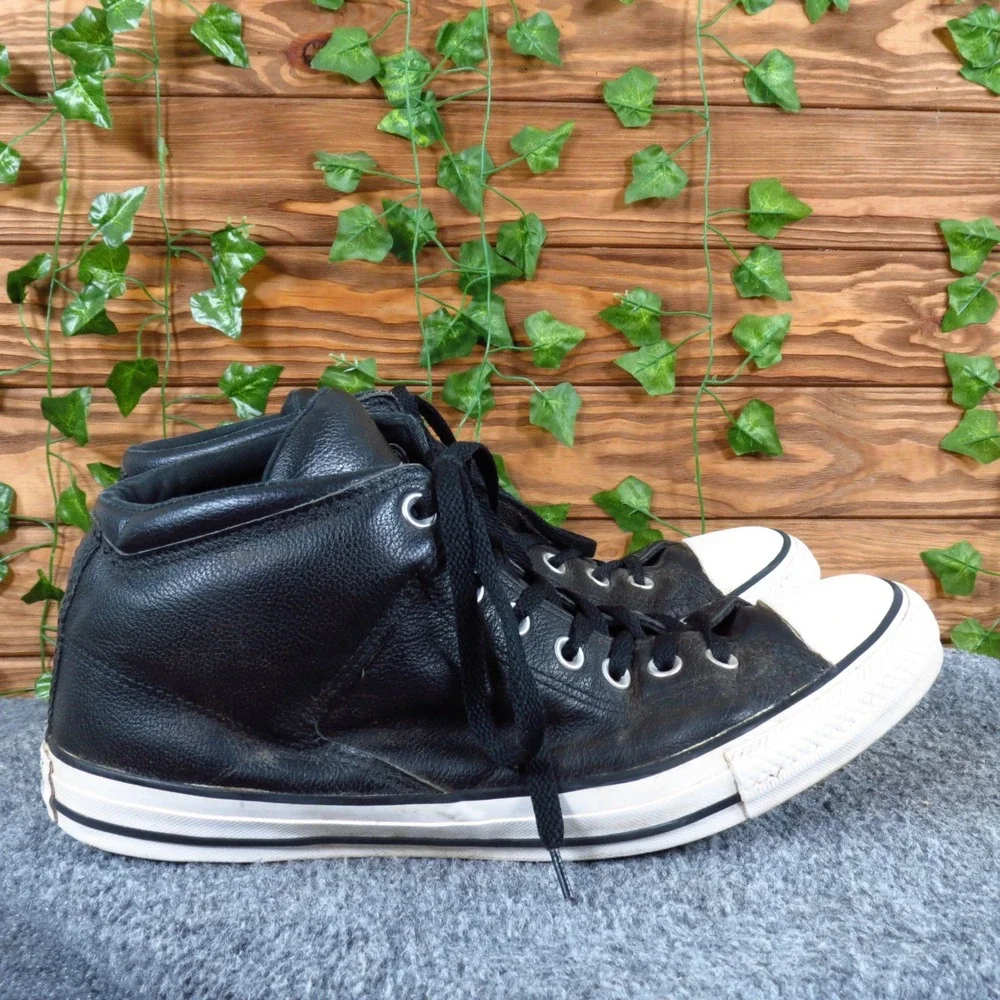 Converse High Street Mens Mid Top Sneaker Size 10.5 Lifestyle Black Leather - Picture 4 of 9